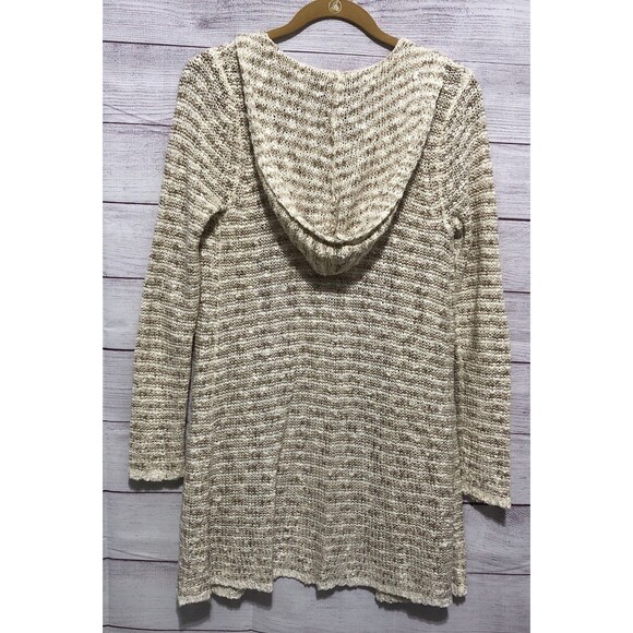 Fylo London Women’s S Creme/Tan Stripe w/ Gold Metallics Knit Hooded Cardigan - Picture 6 of 10